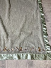 baby Connection Teddy Bear Butterfly Blocks Sage Green baby Blanket Satin Trim