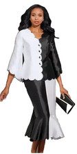 Size 6 Black White Scalloped Contrast Church Wedding Skirt Suit Set Ashro new
