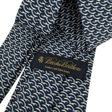NWT Brooks Brothers Silk Tie Navy Light Blue Wave Bird Geometric Print Italy