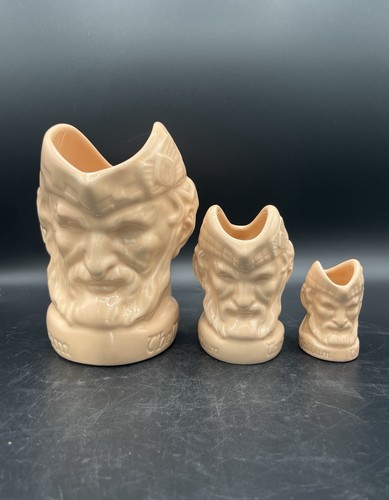 Vintage McCallum Scotch Whisky Graduated Toby Jug Set of 3 Peach Glaze