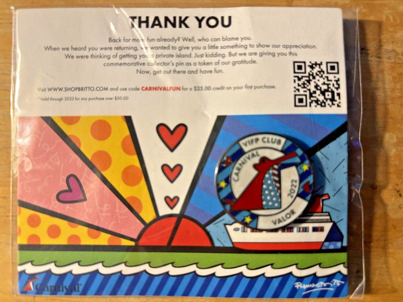 Carnival Cruise Line VIFP Club "Valor" 2022 Pin