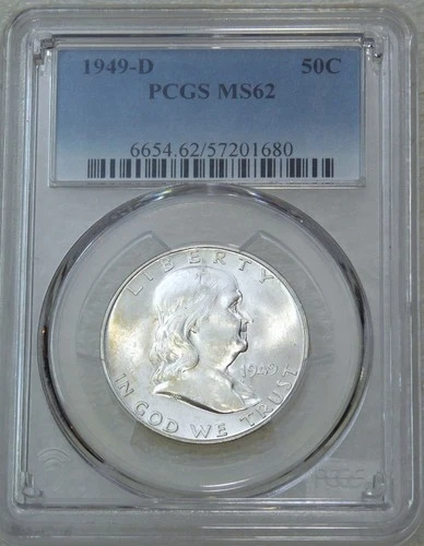 1949-D Franklin Half Dollar PCGS MS62 99% FBL Frosty Just Graded #J208C