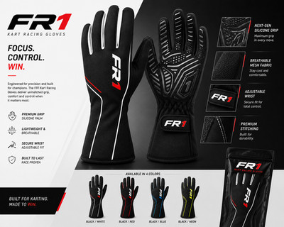 FR1 Kart Racing Gloves Premium Silicone Grip Pro Sim Racing Motorsport Gloves