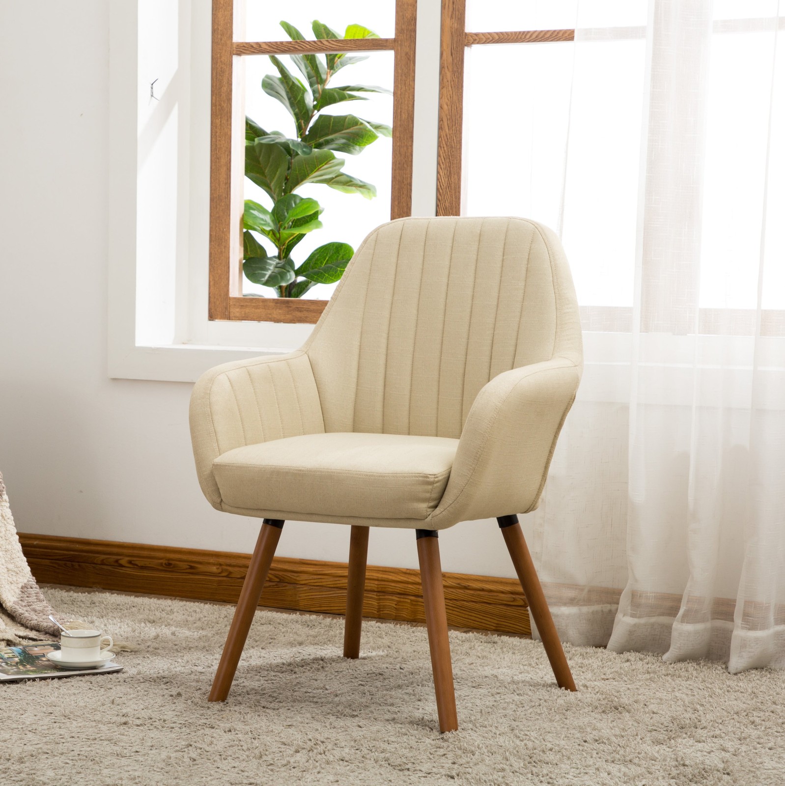 Tuchico Tan Modern Fabric Accent Chair with Stylish Design