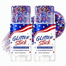 4th of July Glitter Stick 2PCS Red White Blue Sparkle Patriotic Face Hair Body
