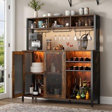 Wine Bar Cabinet with LED Lights Industrial Coffee Bar