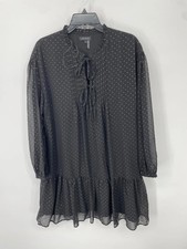 1.STATE Womens Sleigh It Mini Dress L Black Silver Polka Dot Long Sleeve NWT