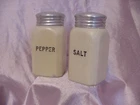 VINTAGE PAIR 1940s-50s LARGE RANGE SIZE MILK GLASS SALT & PEPPER SHAKERS