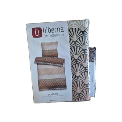 Biberna Renforce Linon Bettwäsche 2tlg RV 135x200 cm Streifen Muster Beige Braun