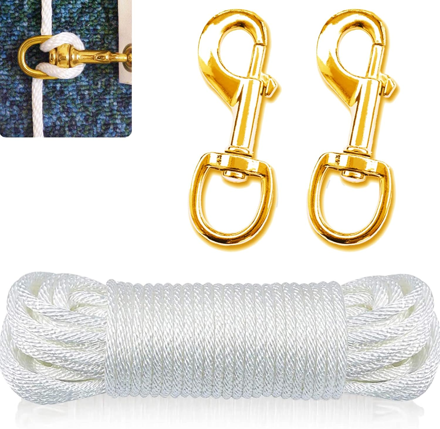 50 FT Flagpole Rope + 2 Swivel Clips, Flag Pole Hardware Accessories Kit