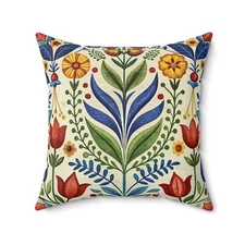 Swedish Inspired Floral Square Accent Pillow + Cover, Scandinavian Decor