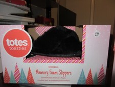 Totes Toasties Memory Foam Slippers Black Criss Cross Open Toe Large 8-9 NIB