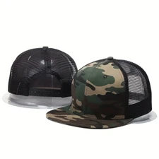 CAMO MESH HAT Baseball Flat Bill brim adjustable snapback trucker camouflage cap