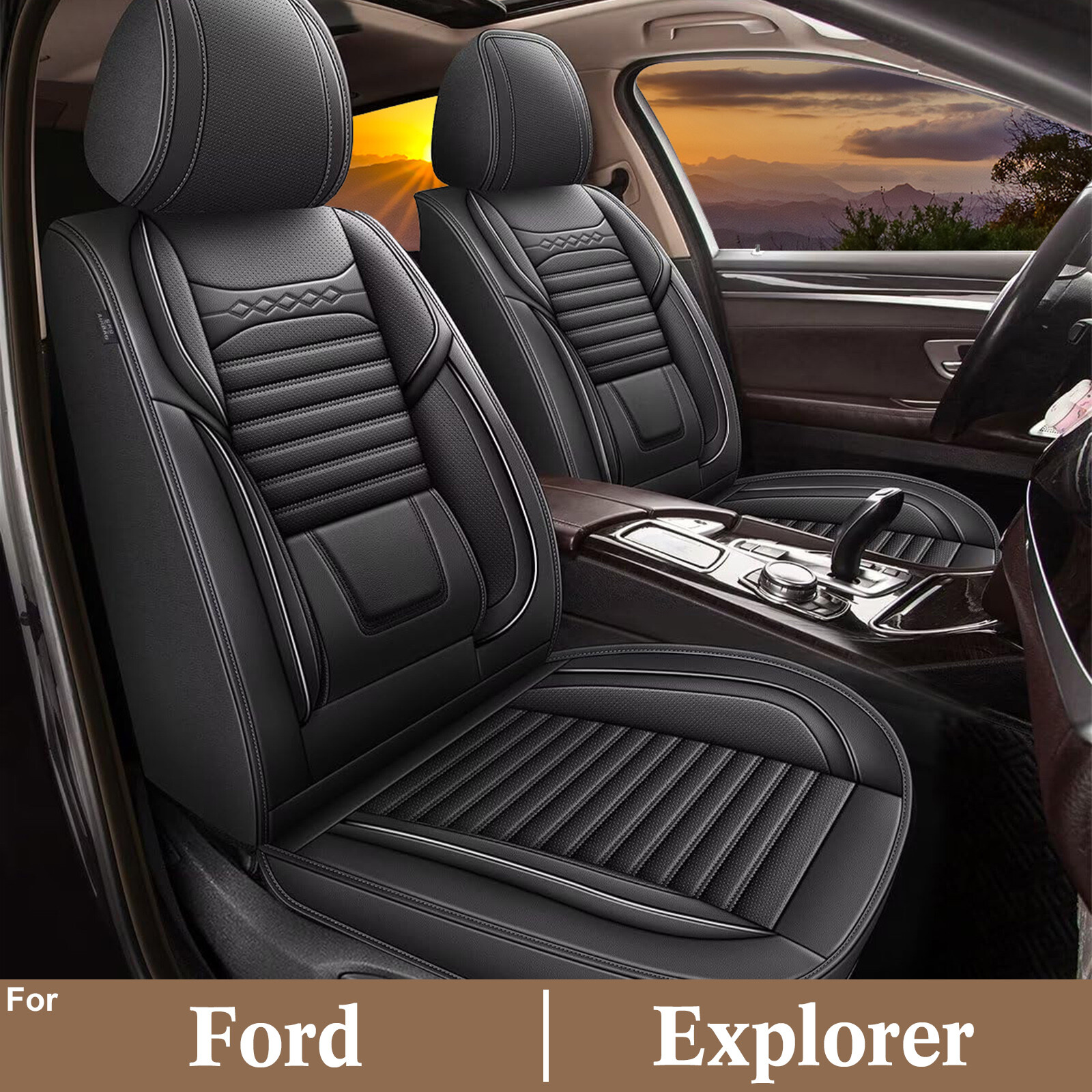 FORD Explorer 2004-2023 Front Seat Cover – 2-Piece Faux Leather Cushion Pad-image