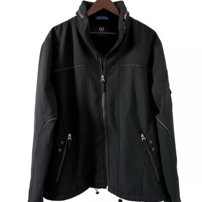 Bugatchi UOMO Soft Shell Jacket Water Resistant Hooded Outdoor Men XL Black