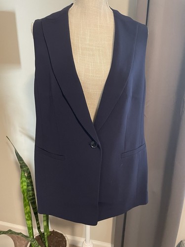 New! Talbots Womens Easy Travel Long Sleeveless Vest Navy Size 12 MSRP $199