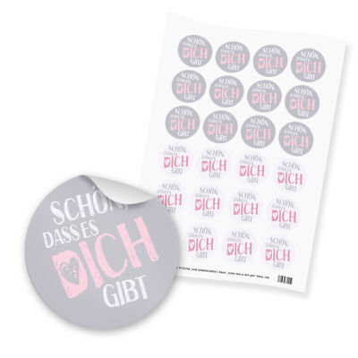 24x itenga Sticker Schön dass es dich gibt Aufkleber grau rosa rose Etikett