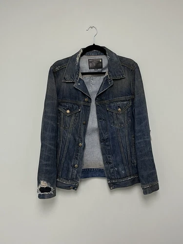 $1250 R13 Distressed Zipper Trucker Jacket Medium image 2