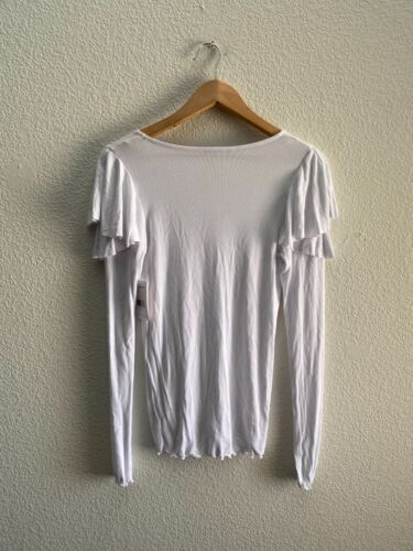 Free People Round Neck Ruffle Shoulder Long Sleeve Small NWT OB672766 White - Picture 4 of 4