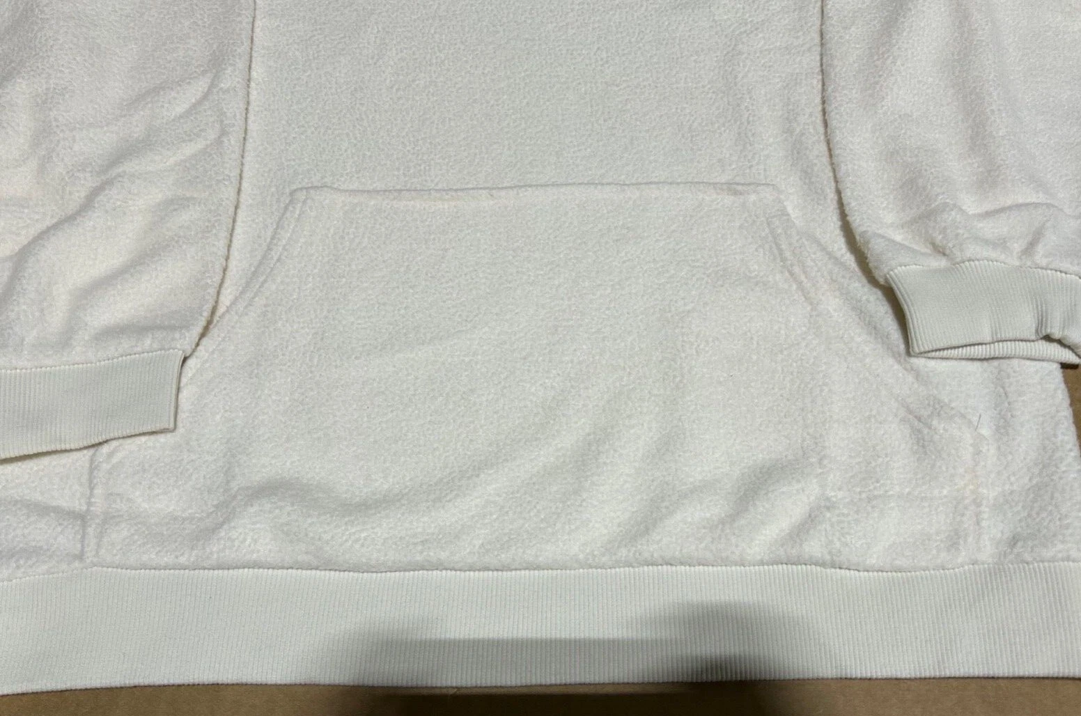 OFF WHITE Pullover in pile con scollo a V panna Aerie bianco e cappuccio nuovo con etichetta M