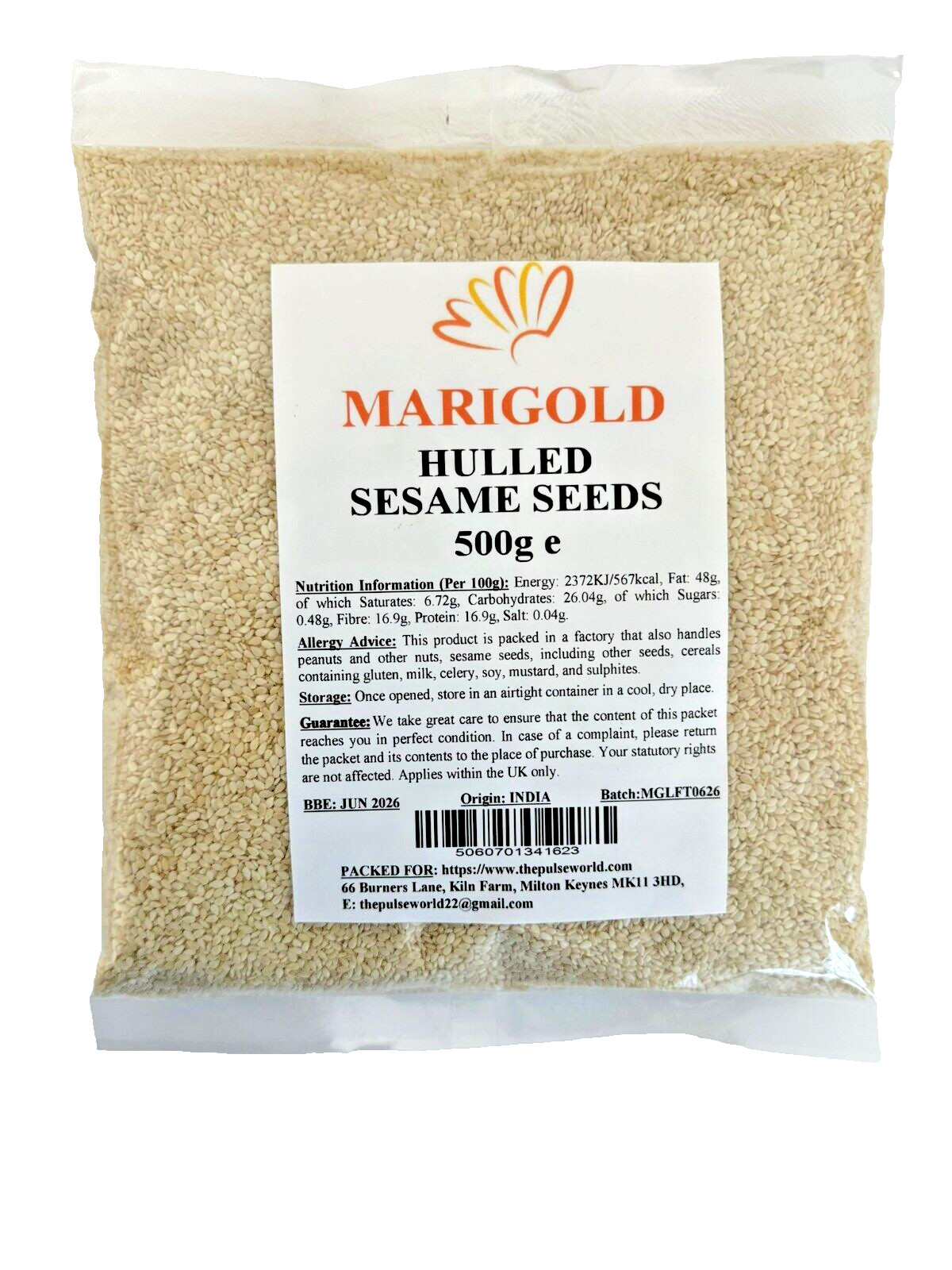 Marigold Hulled (White) Sesame Seeds 500g  -  Till Seeds -Tahini Seed