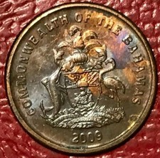 NICE TONER HIGH GRADE UNC 2009  BAHAMAS ISLAND ONE CENT COIN-FEB406