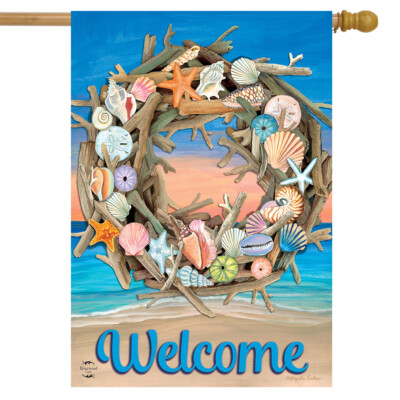 Driftwood Wreath Summer House Flag Nautical 28'' x 40'' Briarwood Lane