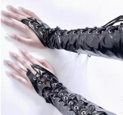 Dominatrix leather Open Arm Long Lace Gloves Women Accessory Black Or Red