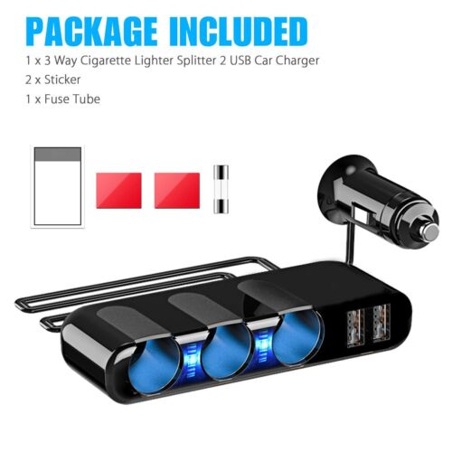 3 Way Car Cigarette Lighter Socket Splitter USB Fast Charger Power Adapter 12V - Picture 1 of 8