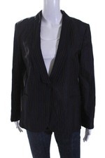 Claudie Pierlot Womens Pinstripe One Button Blazer Jacket Navy Hot Pink Fr 40