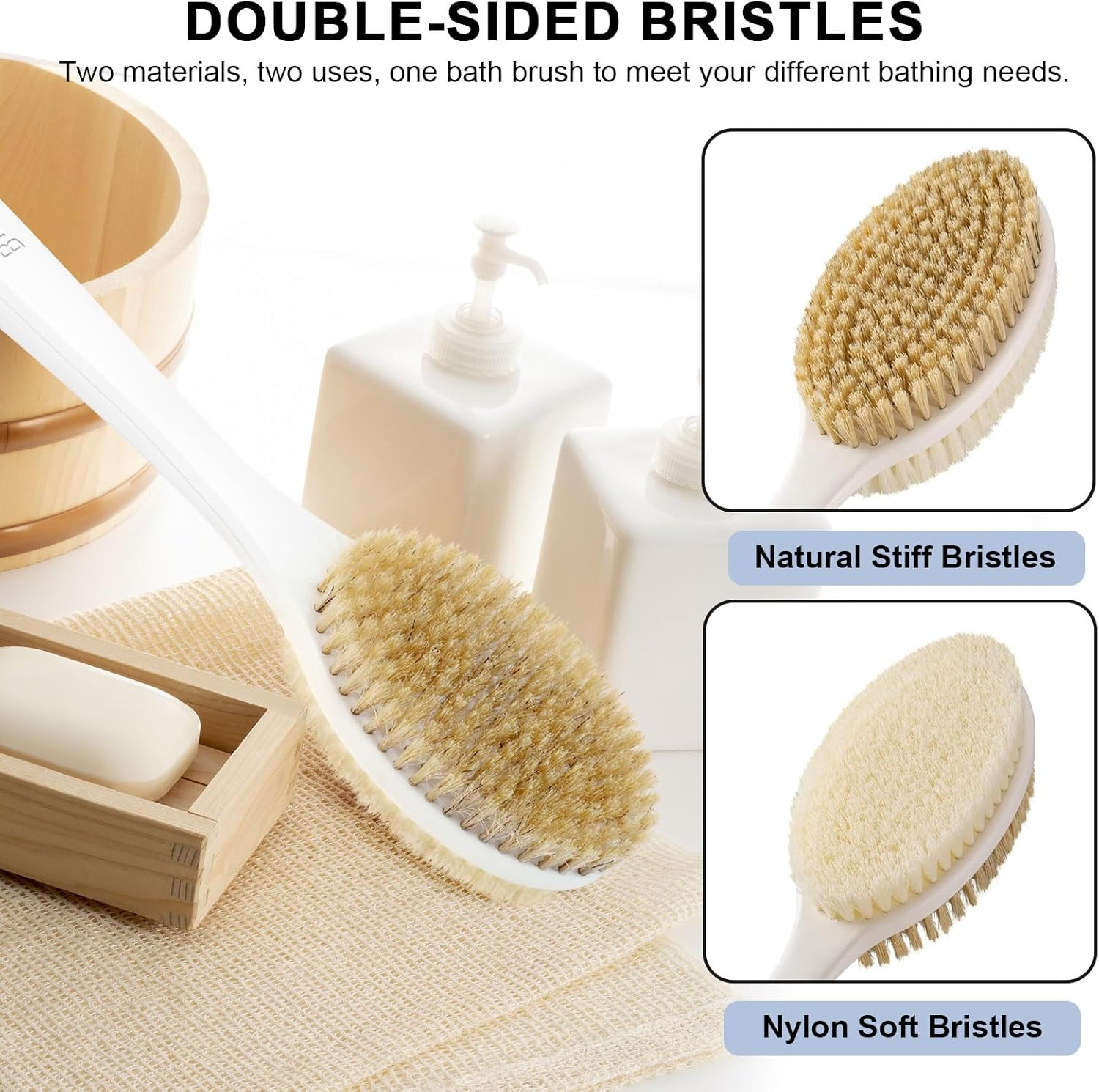 Shower Brush Long Handle Bath Brush Back Scrubber With Natural Soft And Stiff