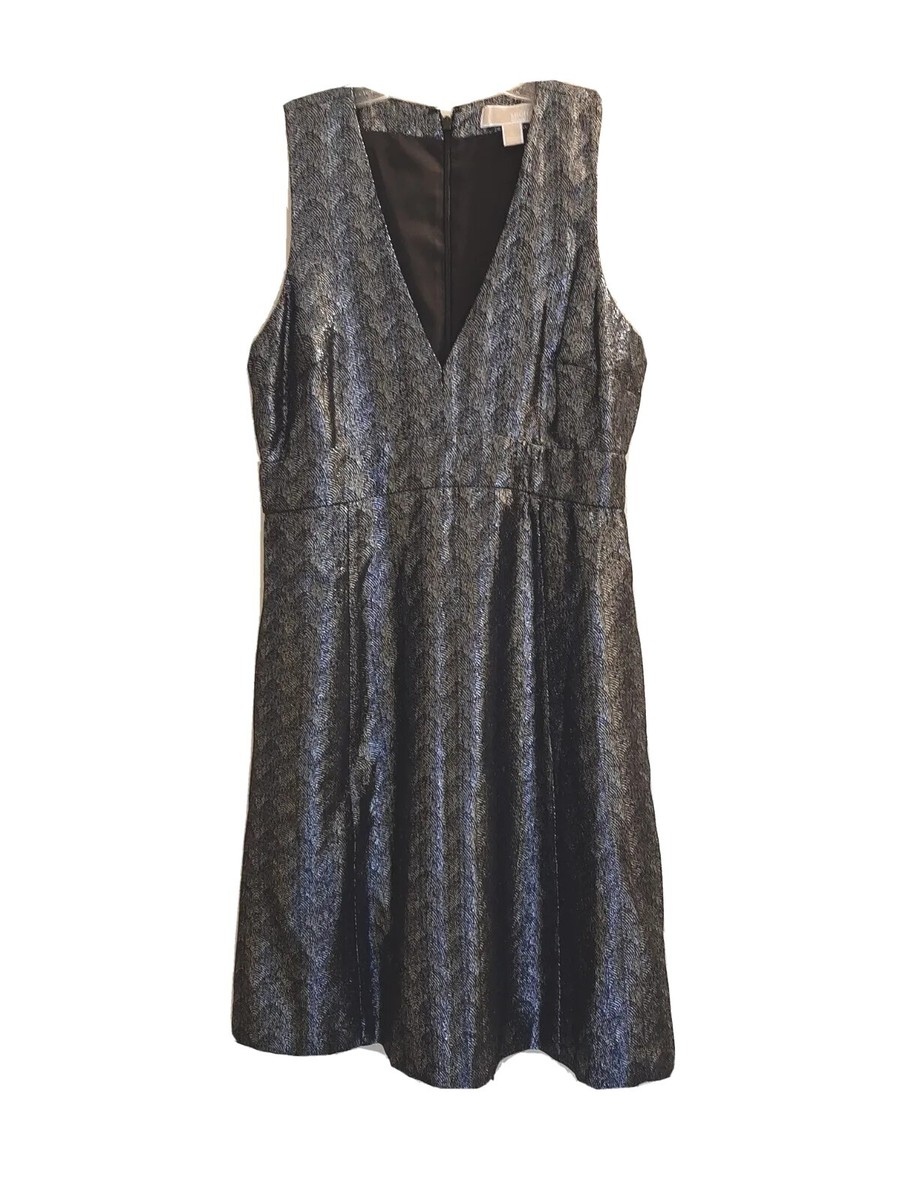 michael kors black silver dress Michael Kors Logo Tape Ribbed Knit Dress in Black