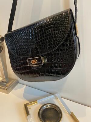 Krokodilleder Tasche aus Glanz Kroko in Schwarz - CITES-IRV
