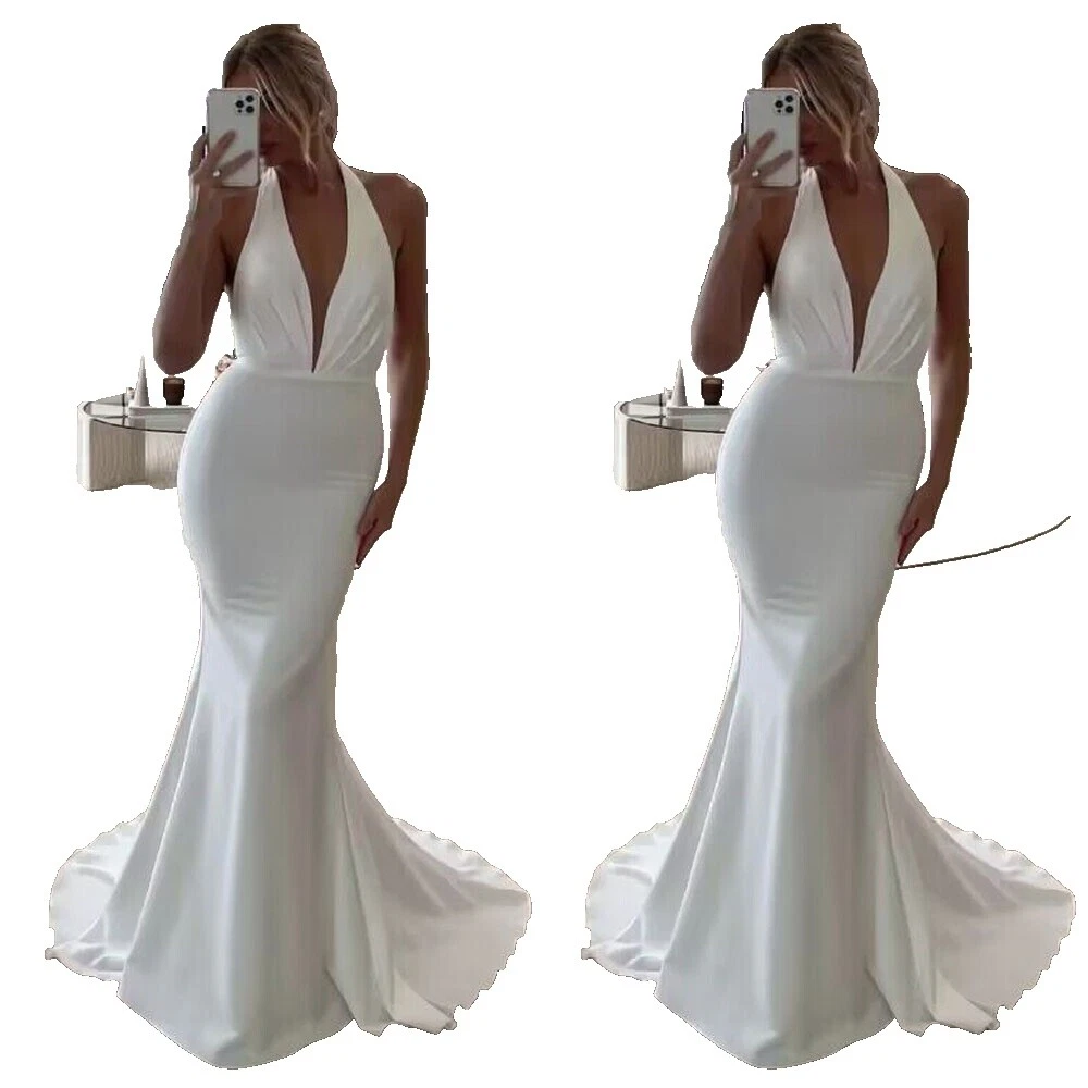 Satin Halter Neck Column/Sheath Wedding Dresses