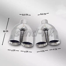 QUAD 4" OUT CHROME EXHAUST TIP STAGGERED L&R PAIR 2.5" INLET DUAL WALL ANGLE CUT