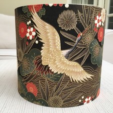 Black Gold Oriental Bird Lamp Shade Japanese Cranes Brown Floral Birds Lampshade