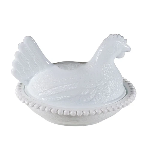 Vintage Indiana Glass Milk Glass Hen On Nest Covered Dish Nesting Chicken