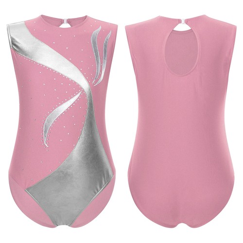 Kids Girls Bodysuit One-Piece Romper Stage Leotard Show Jumpsuit Rhinestones - Picture 26 of 84