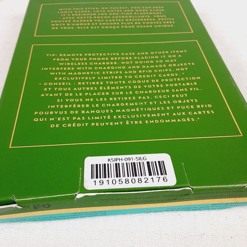 Kate Spade Sticker Pocket Phone Adhesive Decoration Silver Sequin Leather 2.5" - Photo 4 sur 9
