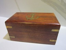 Hampton Nautical 6.5" Handheld Brass Telescope In Wooden Brass Anchor Inlay Box