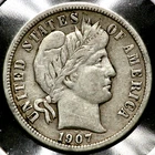 1907-D Barber Head Dime 10 Cents   RC584