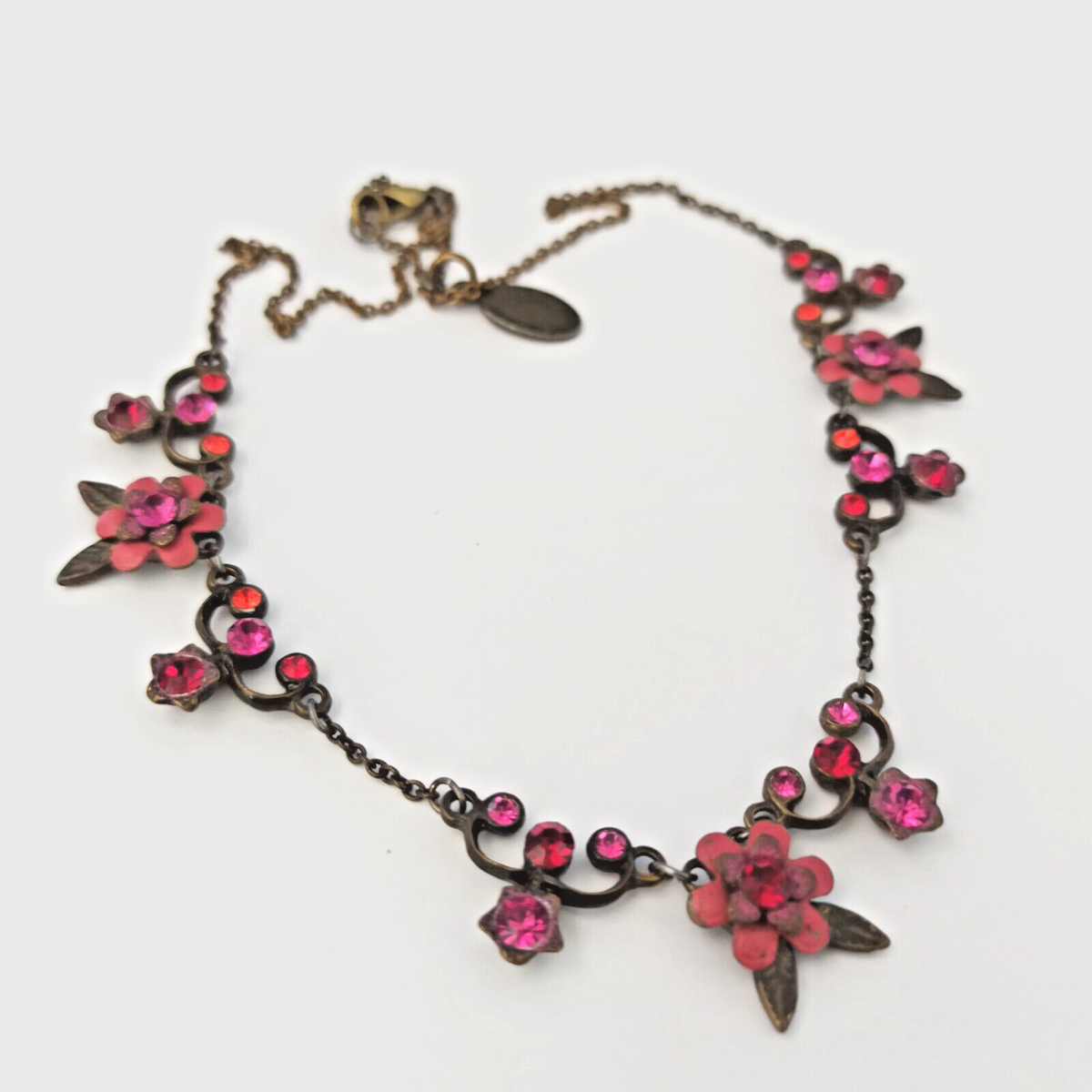 Michal Negrin Necklace Dainty Hot Pink Flowers Station With