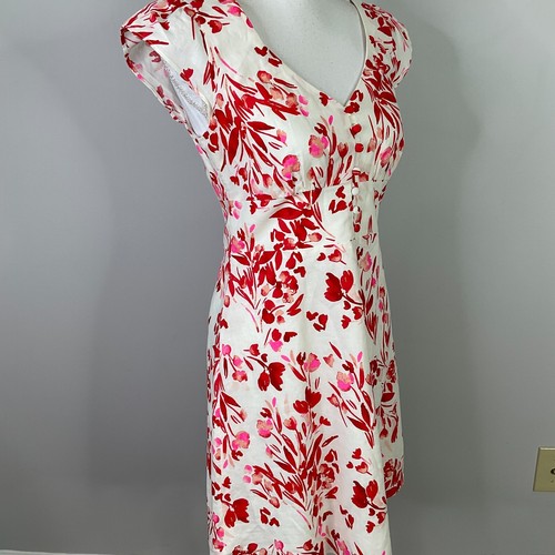 BANANA REPUBLIC Dress Women Size 4 Ruffle Sleeves Spring Coral Pink Linen Cotton - Picture 9 of 12