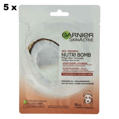 5 x Garnier Skin Active Nutri Bomb Tuchmaske Kokosmilch 28 g