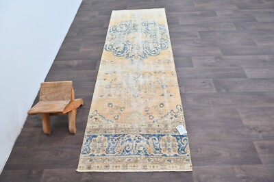 Vintage Turkish Runner Rug 2x7ft Wool Anatolian Handmade Hallway Oushak BEIGE