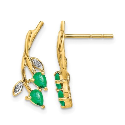 10k Gelbgold Diamant und Birne Smaragd Floral Ohrhänger & Ohrhänger