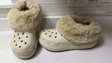Crocs - Furever Crush Platform Slip On Clogs Sz 7 WORN ONCE Cream Faux Fur EUC