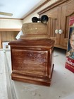 McCoy Ceramic Coffee Grinder Cookie Jar Vintage Faux Wood Grain Brown Beige — photo 2