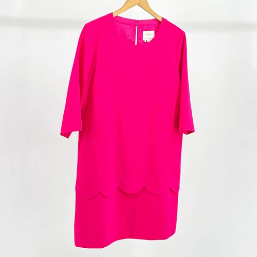 Kate Spade Mini Abito Preppy Rosa Caldo Scallop Shift con Mezze Maniche