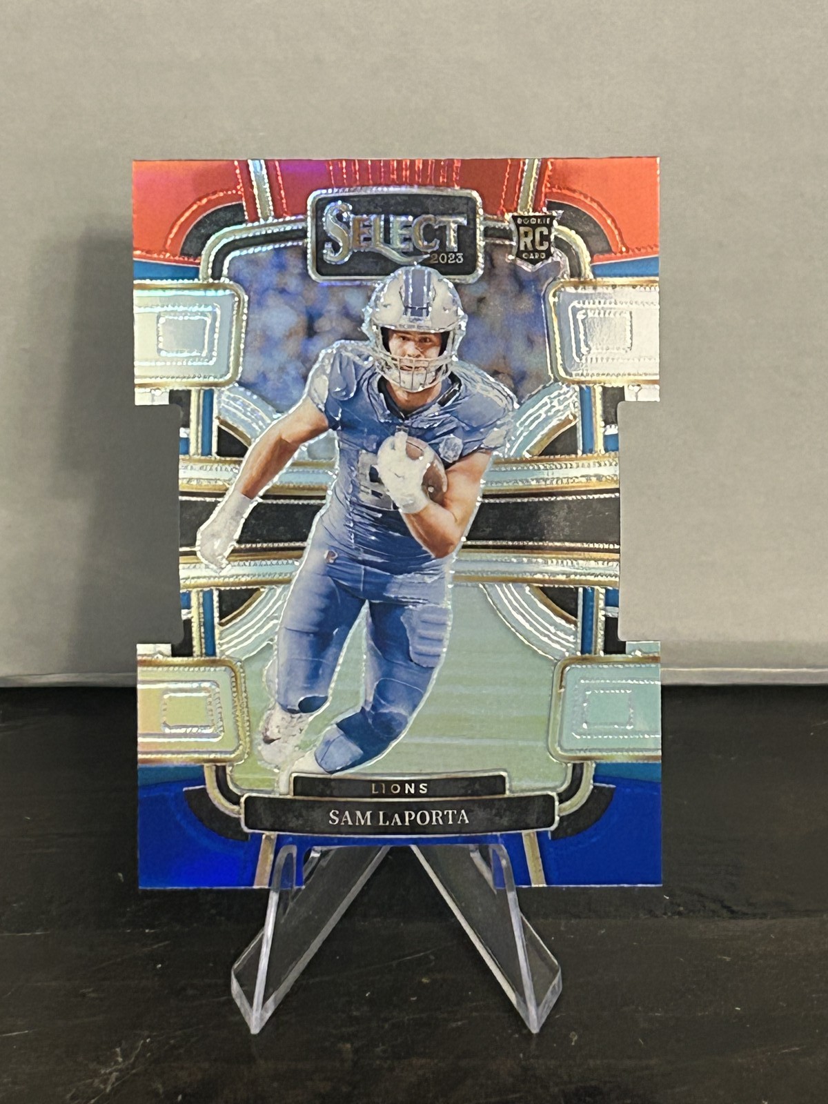 2023 Panini Select #35 Sam LaPorta Red and Blue Prizms Die Cuts